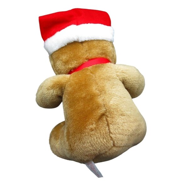 Vintage Sasco Christmas Teddy Bear Plush Stuffed Animal With Santa Hat & Red Bow - Picture 3 of 14